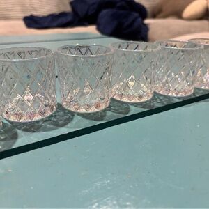 Cut Crystal Diamond-Pattern Shot Glasses / Candle Holder Set - Iridescent Clear